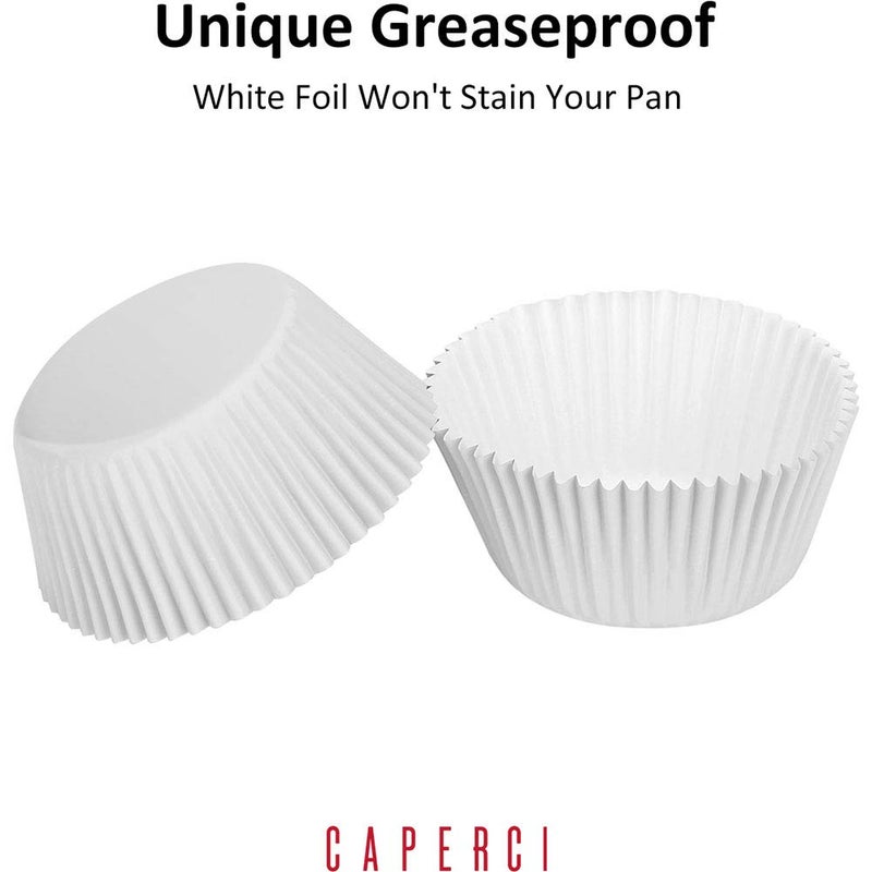 Caperci White Foil Cupcake Liners Standard Muffin Wrappers 150-Pack - Premium Greaseproof & Sturdy Cupcake Papers for Baking - Image 3